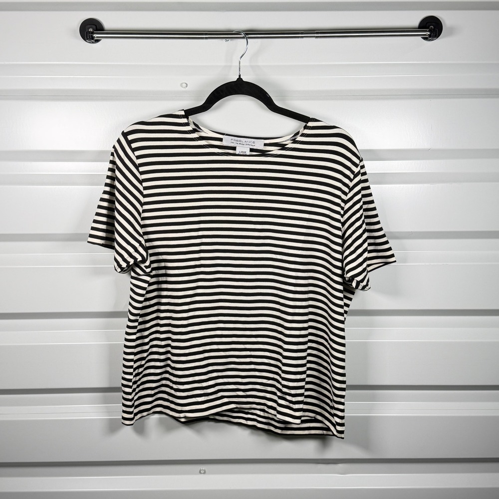 Vintage Freelance Womens Large Striped Modal Spandex‎ Short Sleeve T-Shirt